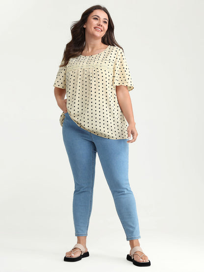 Polka Dot Elegance Lace Trim Blouse