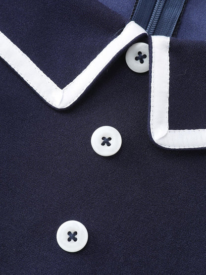 Retro Nautical Detail Color Contrast Mini Dress