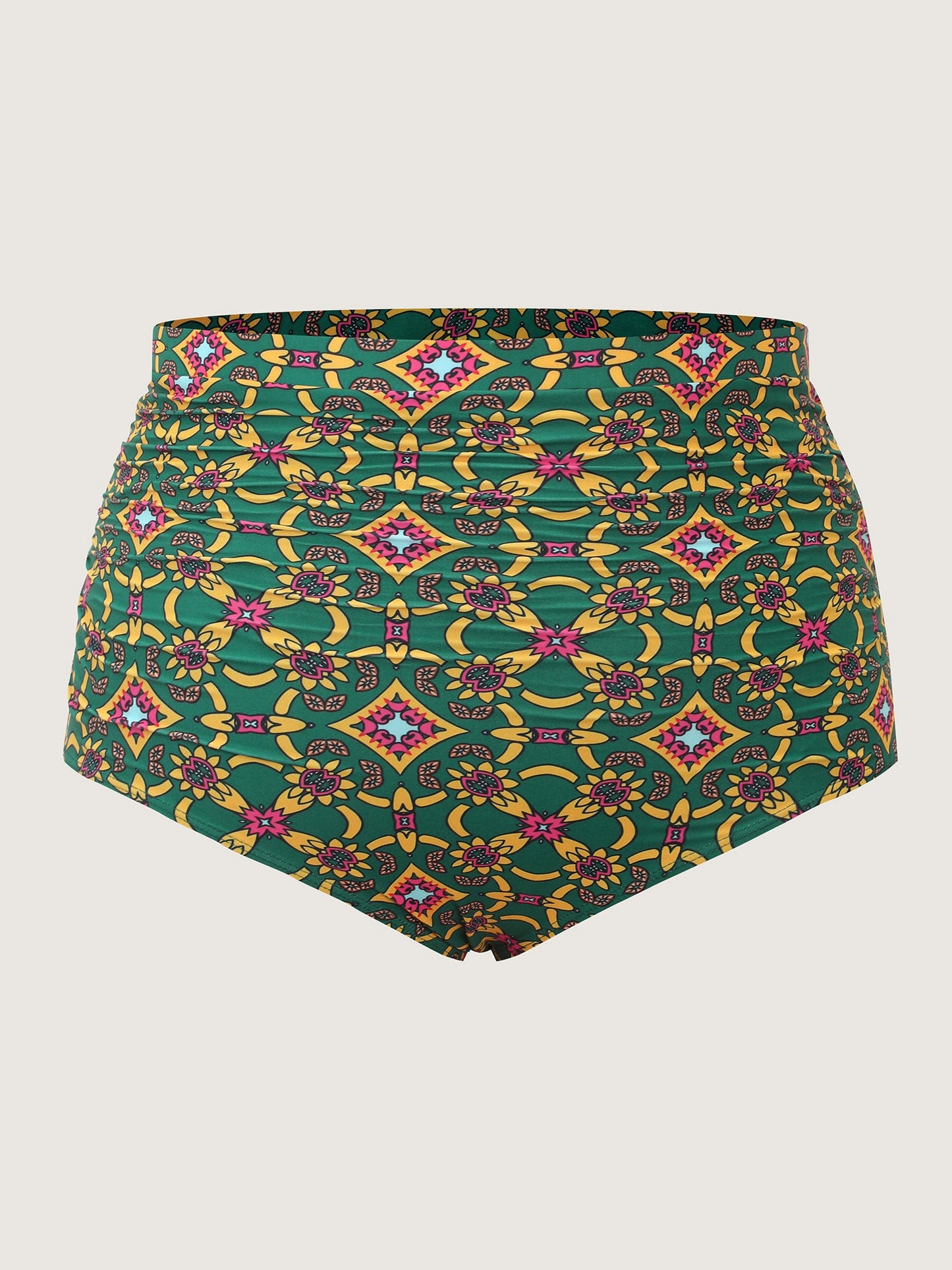 Geometric Ruched Tummy-Control Swim Bottoms