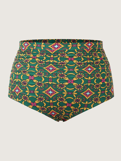 Geometric Ruched Tummy-Control Swim Bottoms