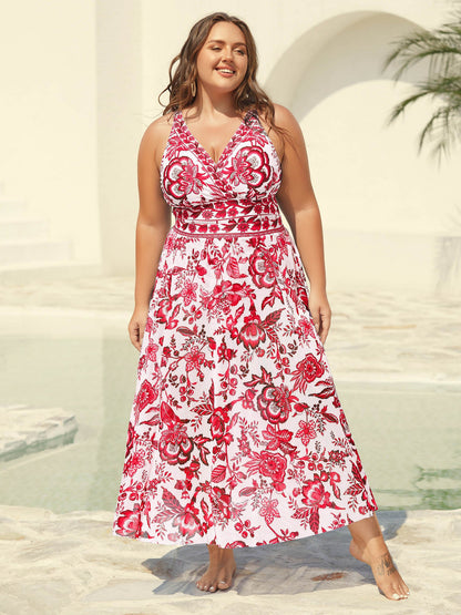 Curvy Goddess Floral Ruched Swimsuit Set with Matching Sarong | Tummy-Control Design | Sizes 10-30