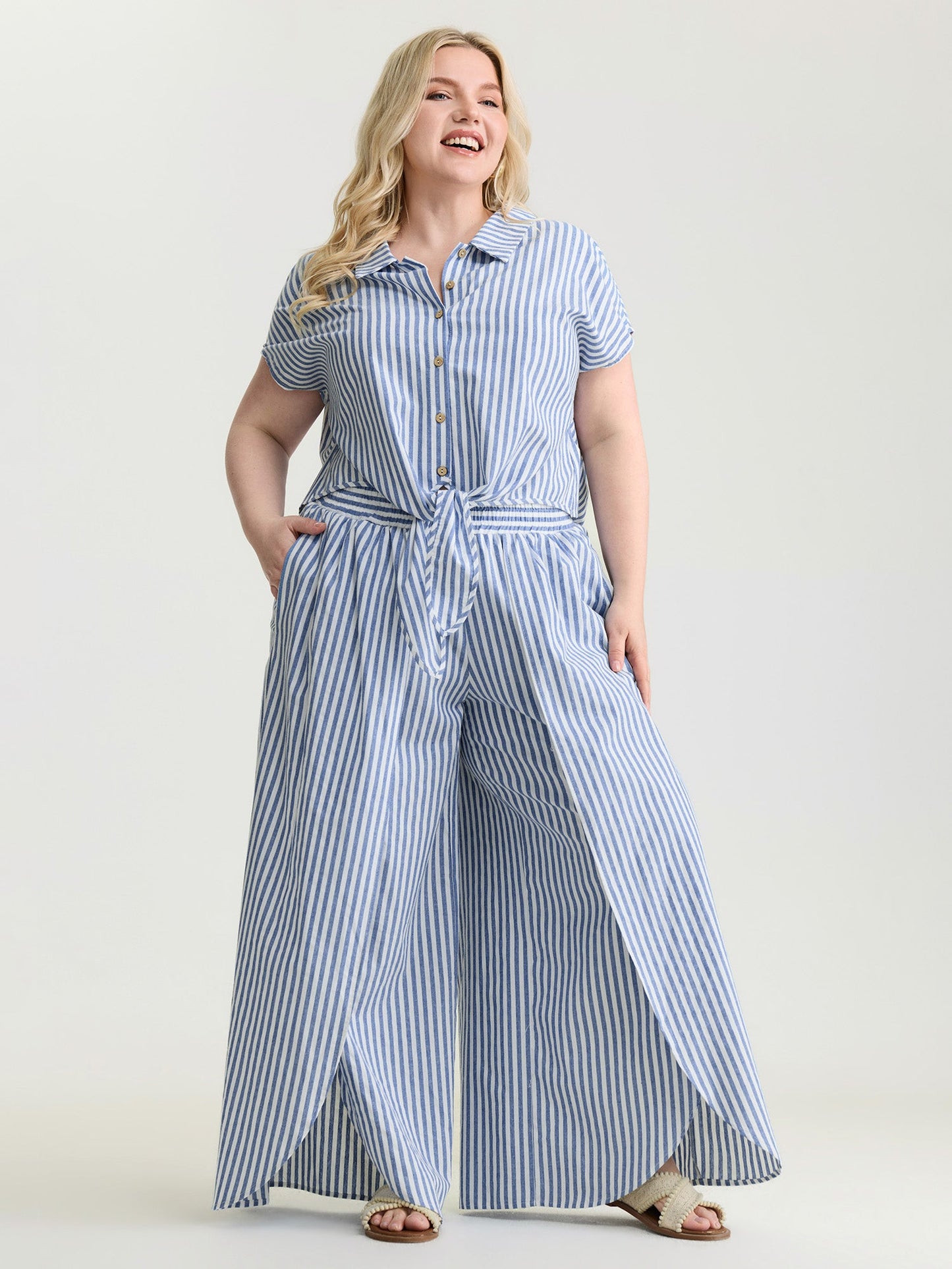 Pure Cotton Striped Petal Hem Two-Piece Set