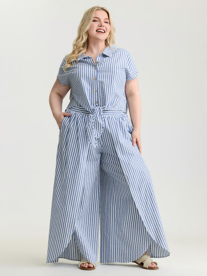 Pure Cotton Striped Petal Hem Two-Piece Set