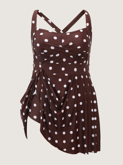 Twist-Front Polka Dots Swim Dress