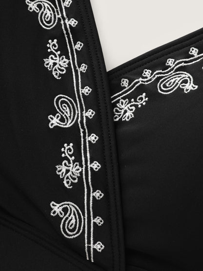 Geometric Print Embroidered Neckline Swim Dress