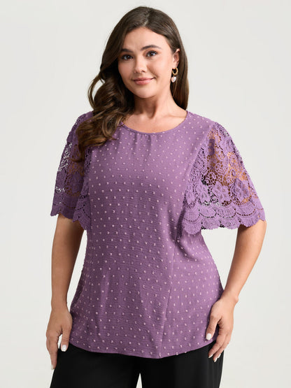 Supersoft Sheer Lace Sleeve Cinched Blouse