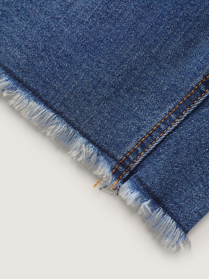 Everyday Elastic Waist Ripped Denim Shorts