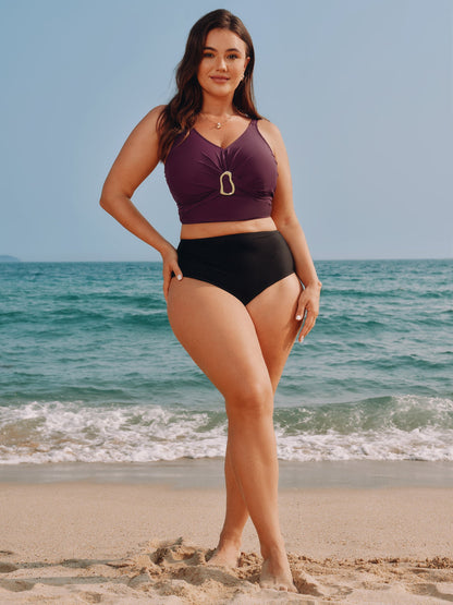 Gathered Metal Buckle Swim Top
