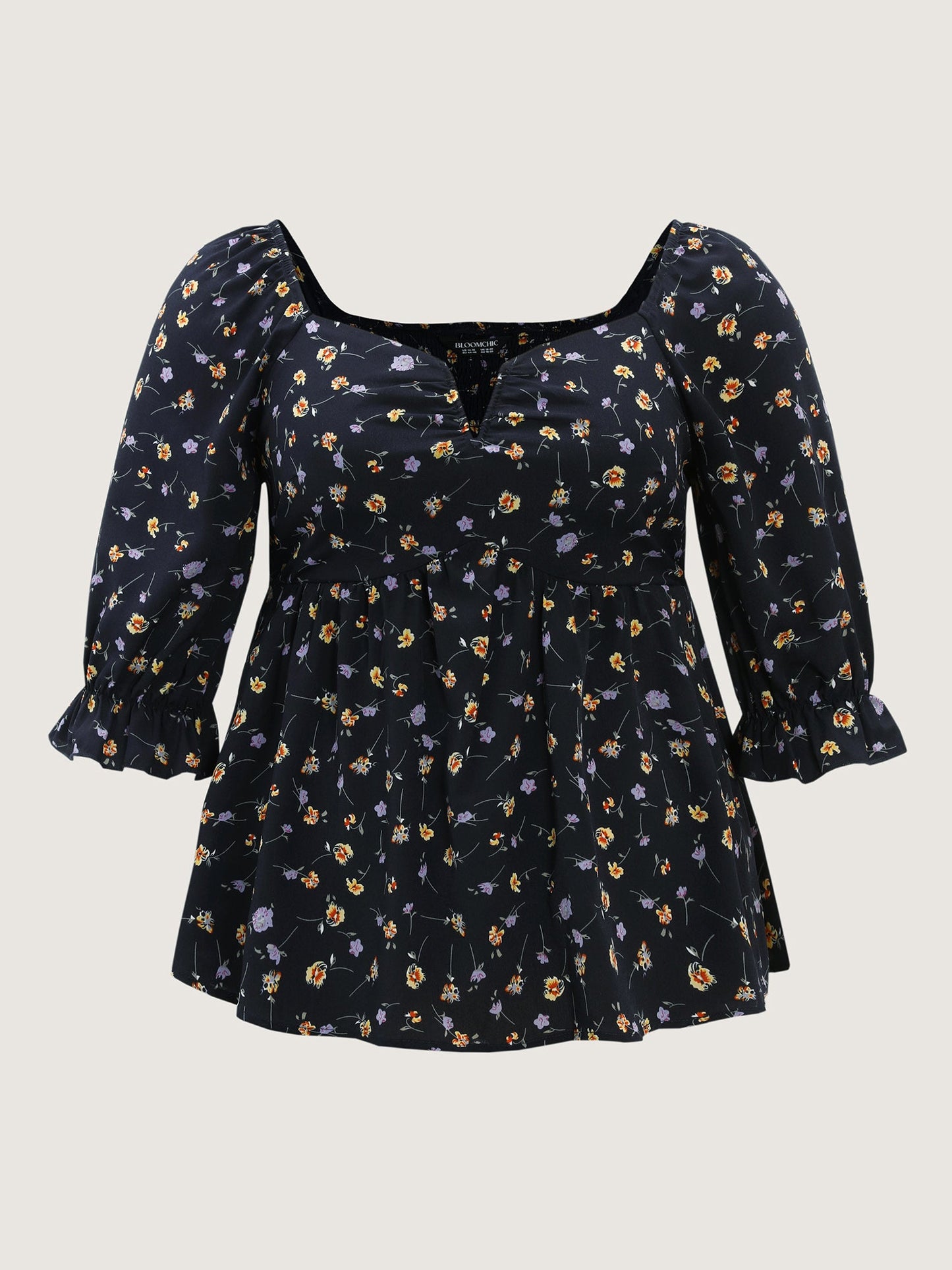 Floral Print Shirred Cuff Sleeve Blouse