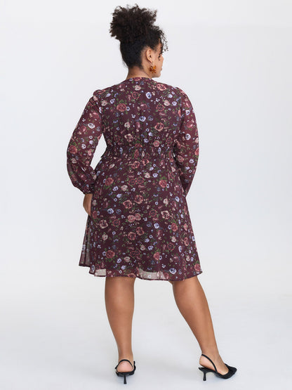 Floral Lace Trim Cinched-Waist Mini Dress