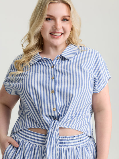 Pure Cotton Striped Petal Hem Two-Piece Set