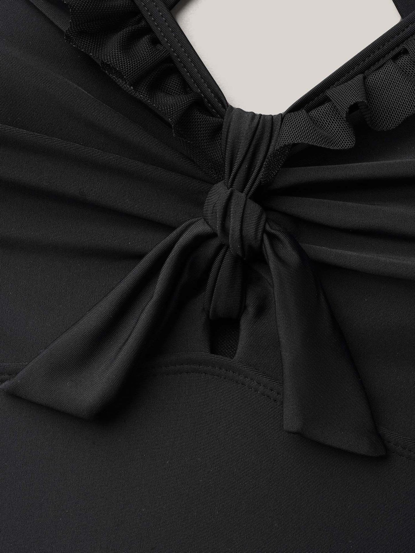 Bust Knot-Tie Ruffle Trim Supportive Swim Top