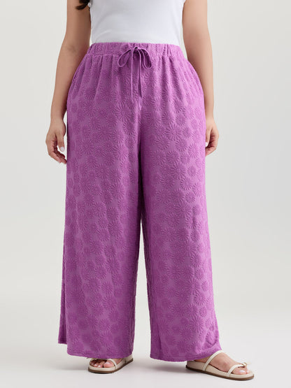 Drawstring Textured Wide-Leg Pants