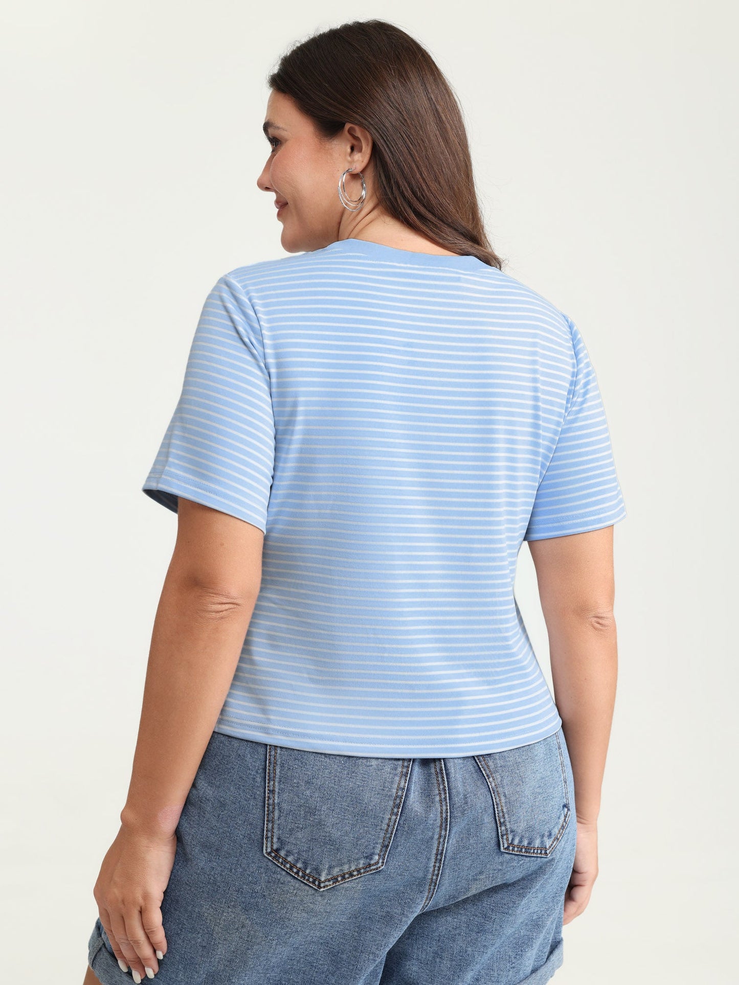 Striped Ribbed Fitted Crew Neck T-Shirt