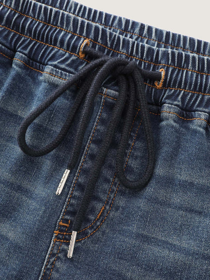 Stretchy Contrast Drawstring Skinny-Fit Denim Shorts