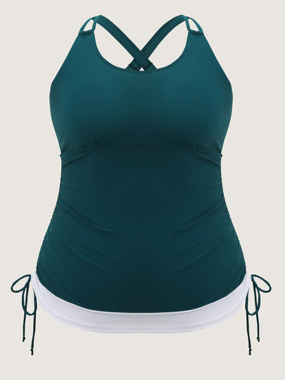 Channel Drawstring Tummy-Control Swim Top