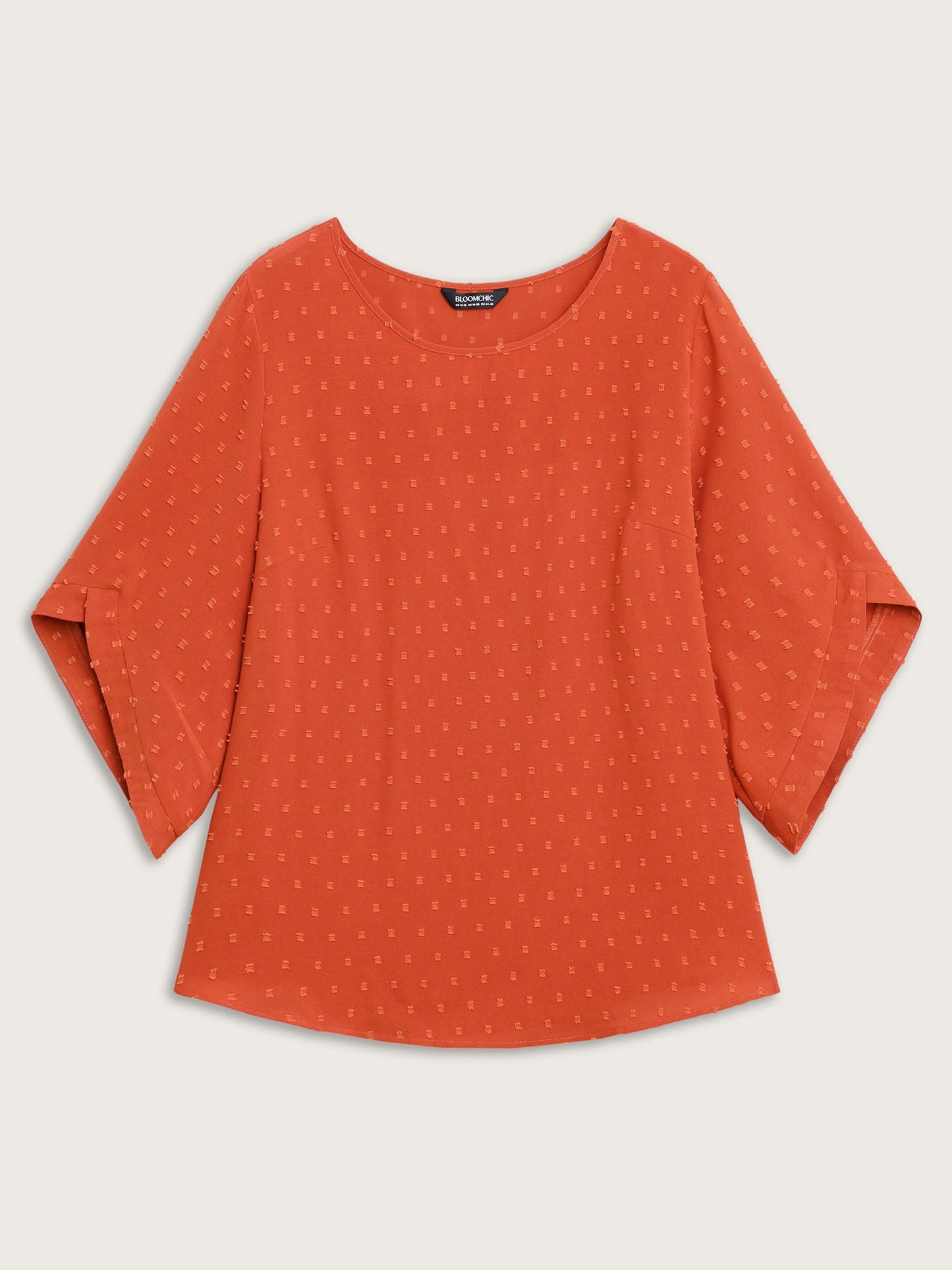 Textured Round Neck Bell Sleeve Blouse