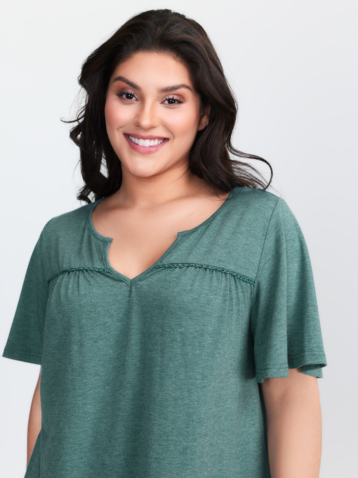 Supersoft Lace Trim Neckline Knit Top