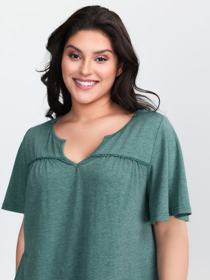 Supersoft Lace Trim Neckline Knit Top