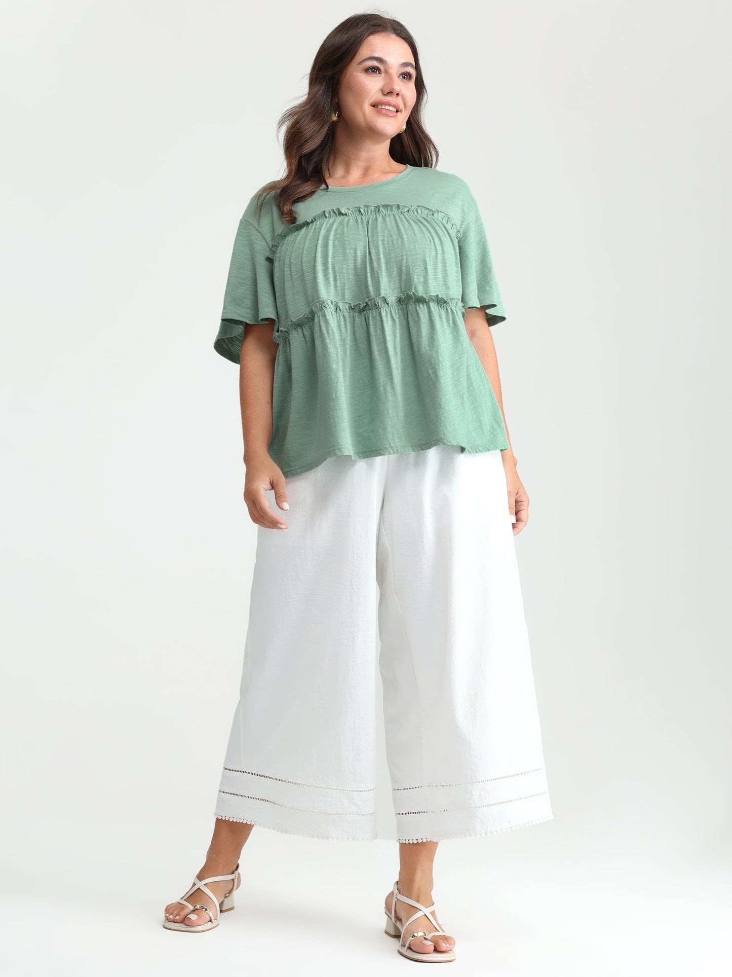 Pure Cotton Stretchy Lace Trim T-Shirt