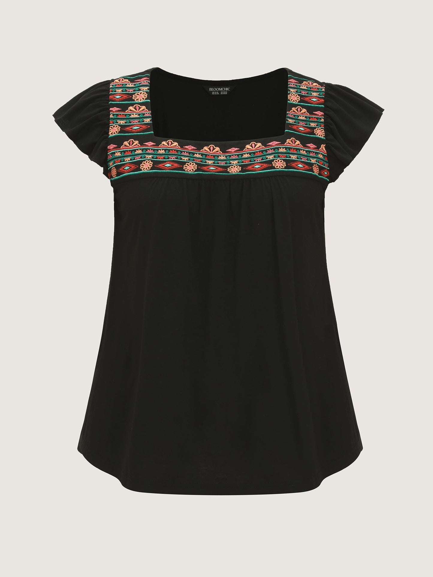 Floral Embroidered Neckline Knit Top