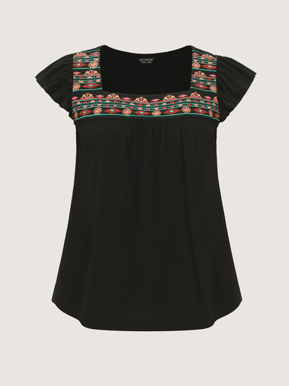 Floral Embroidered Neckline Knit Top