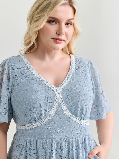 Floral Lace Textured Shirred Midi Dress