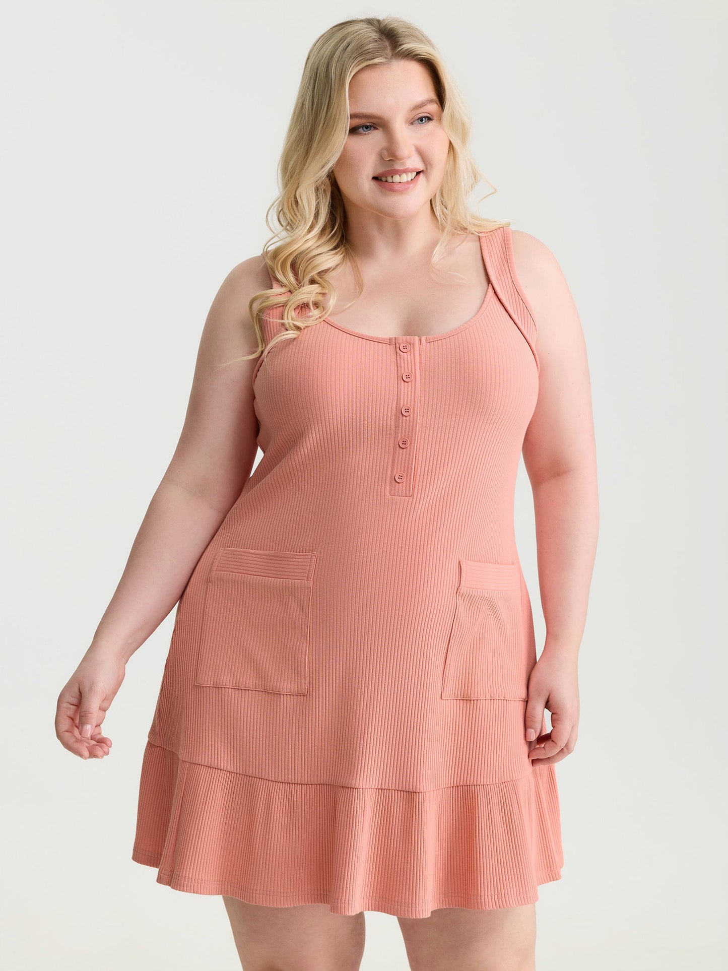 Cotton Scoop Neckline Ruffled Hem Mini Dress