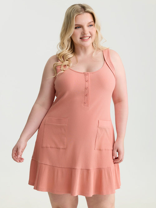 Cotton Scoop Neckline Ruffled Hem Mini Dress