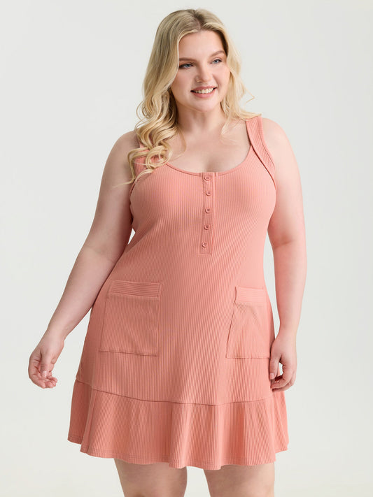 Cotton Scoop Neckline Ruffled Hem Mini Dress