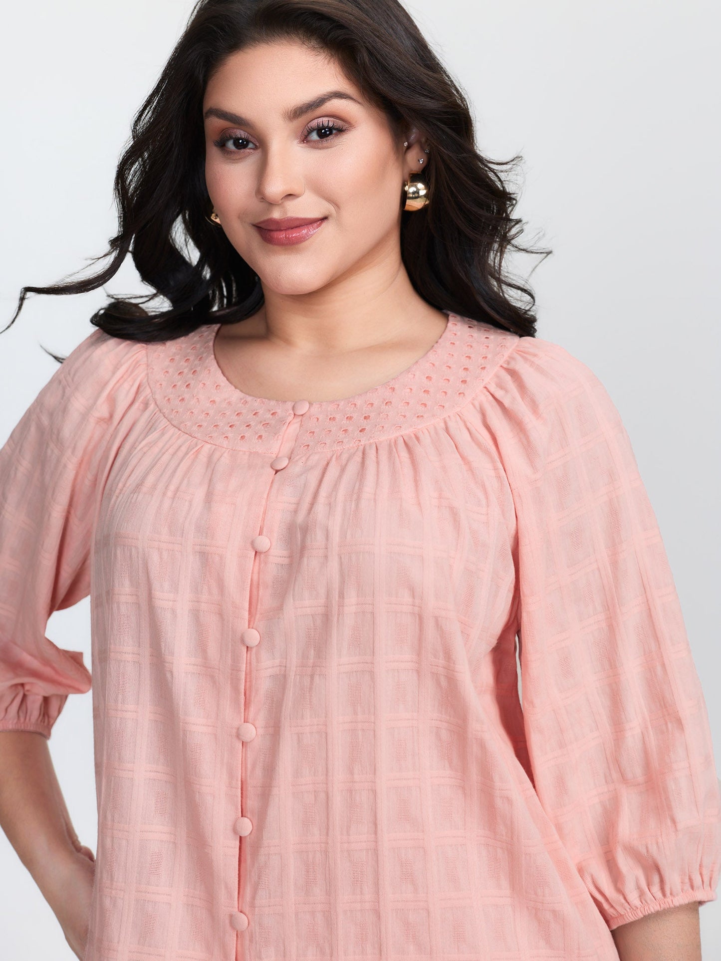 Pure Cotton Pleated Button-Down Top