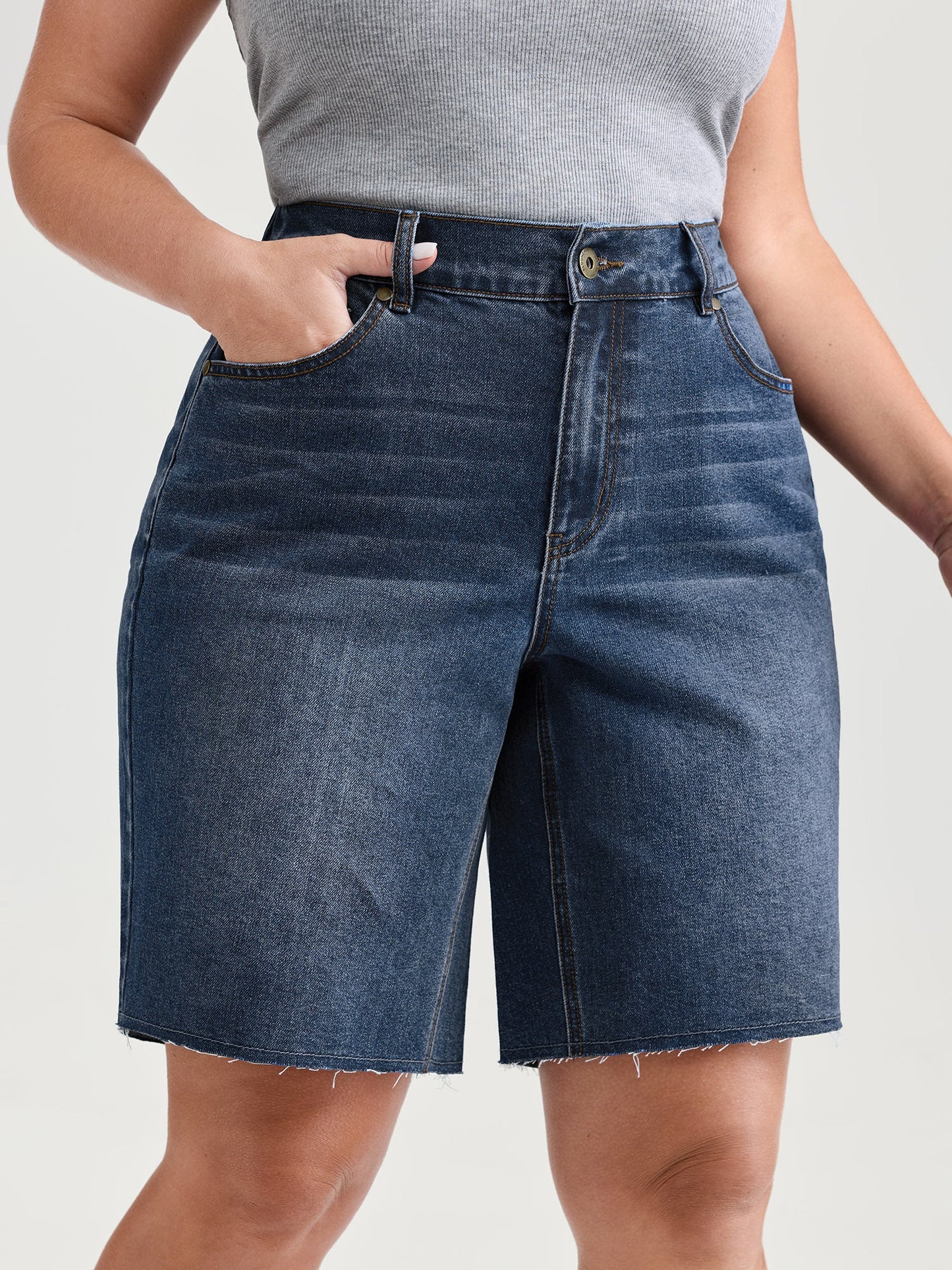 Mid-Rise Elastic Waist Skinny-Fit Denim Shorts