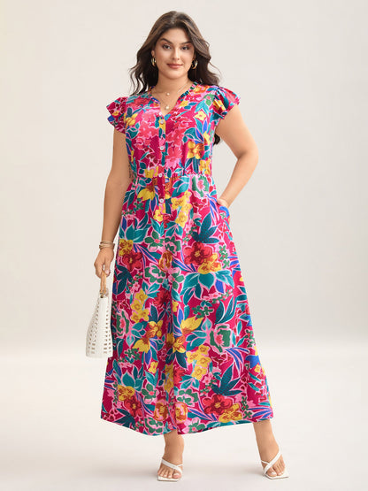 plus size Sunkissed Floral Print Button Wide-Leg Jumpsuit