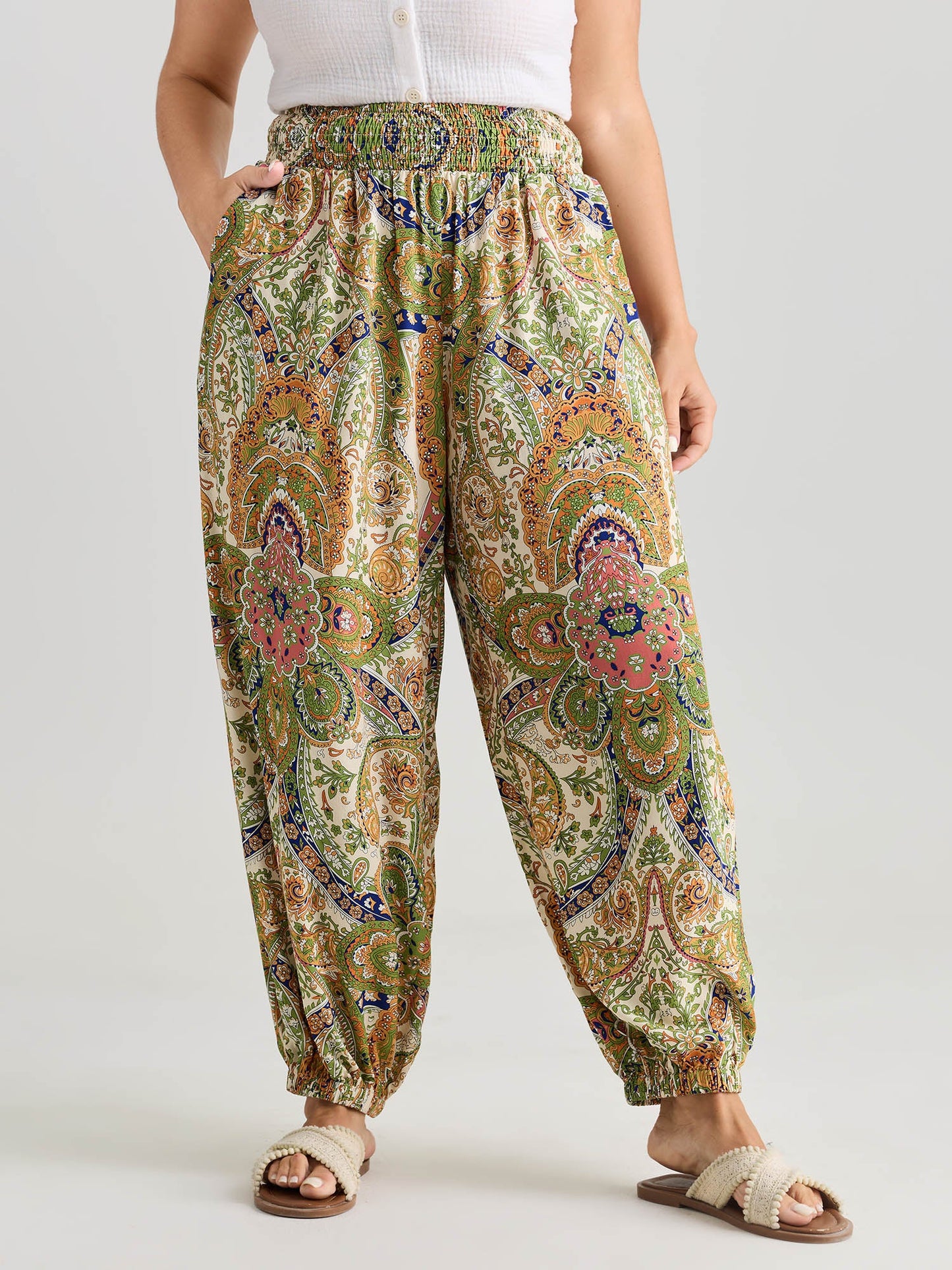 Paisley Print Wide Waistband Jogger Pants