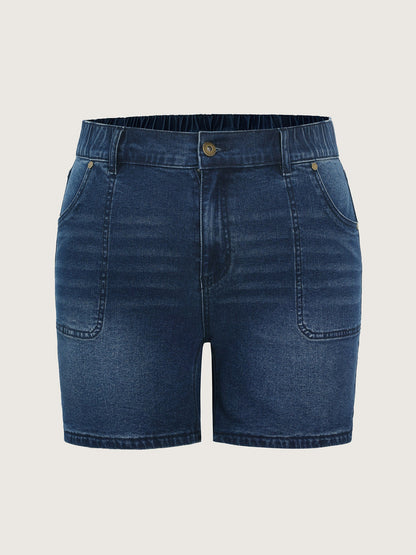Stretchy Fitted Mid-Rise Denim Shorts
