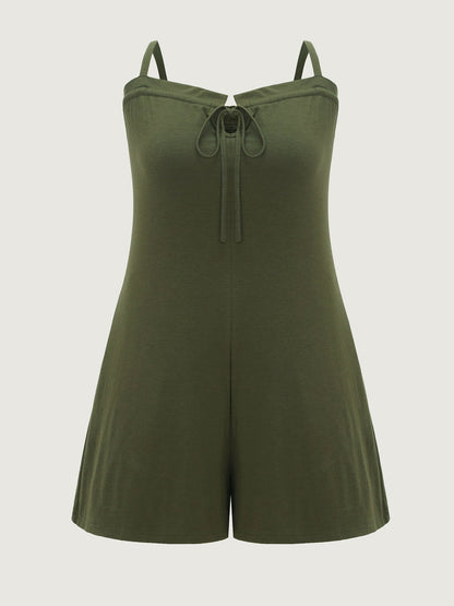 Supersoft Stretchy Ruffled Drawstring Neckline Romper