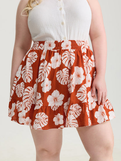 Cotton Large Floral Print Flowy Midi Skirt