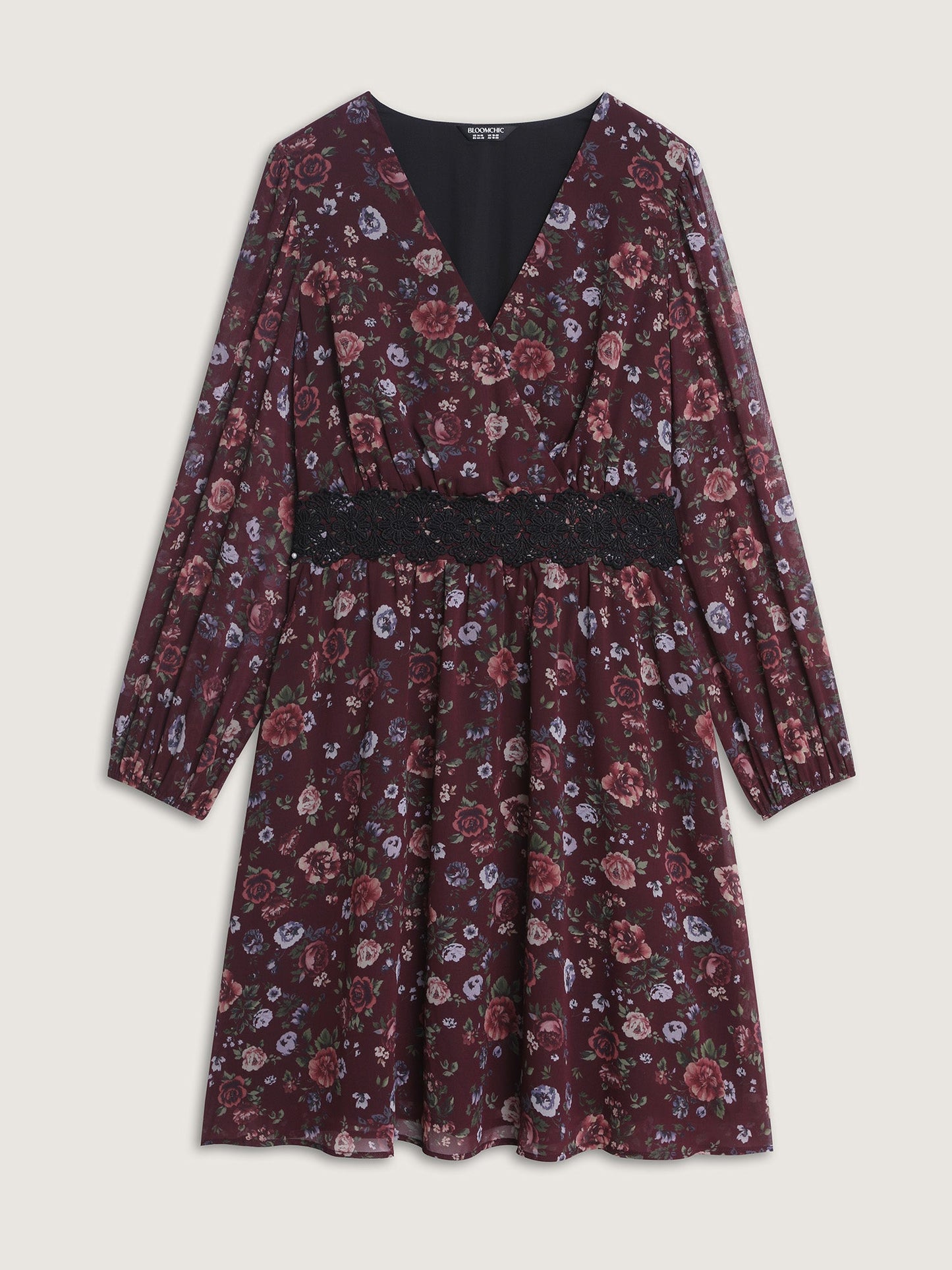Floral Lace Trim Cinched-Waist Mini Dress