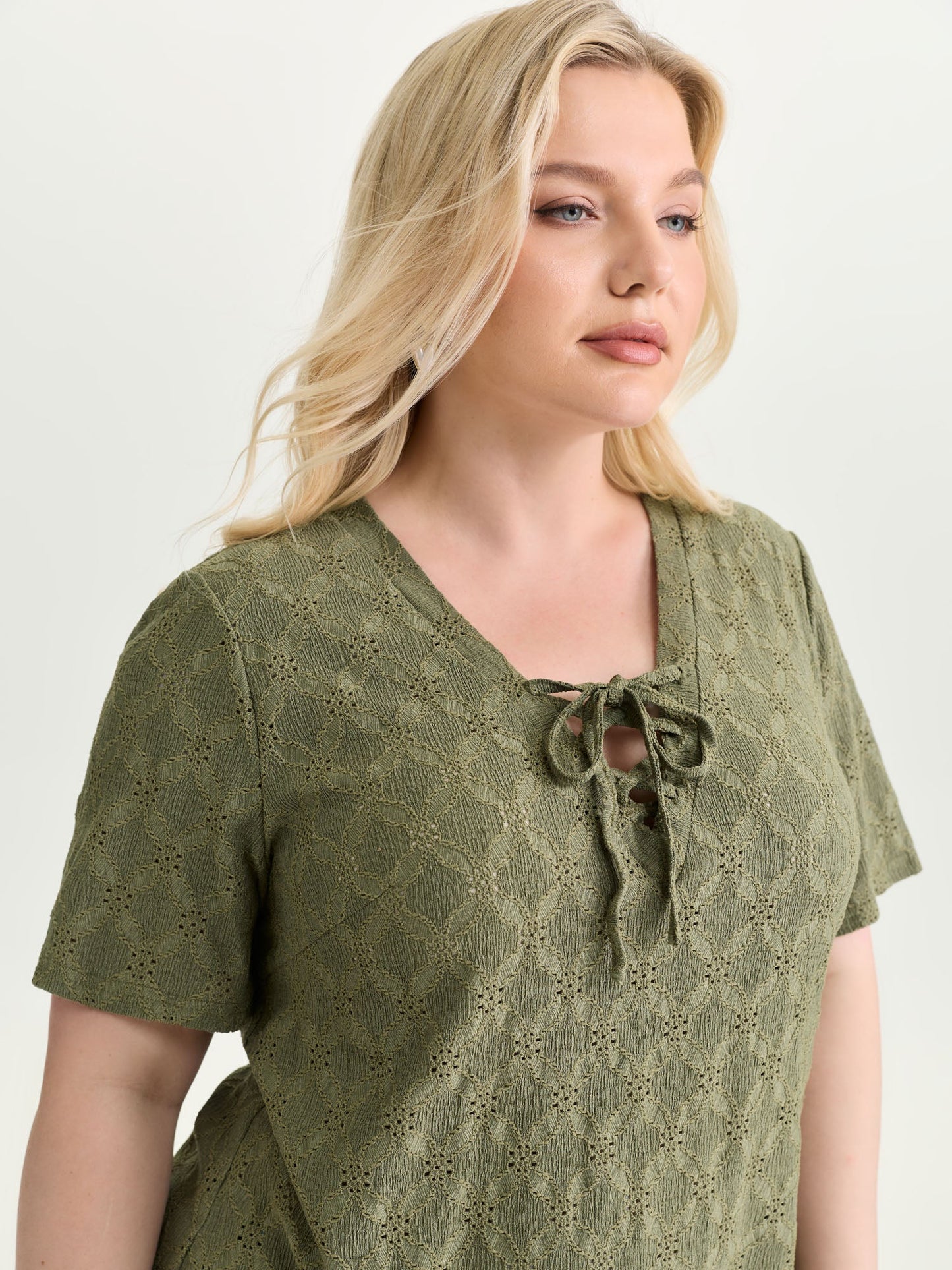 Lace Cut-Out Trim Neck-Tie T-Shirt