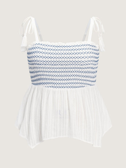 Cotton Striped Bodice Fit And Flare Tank Top