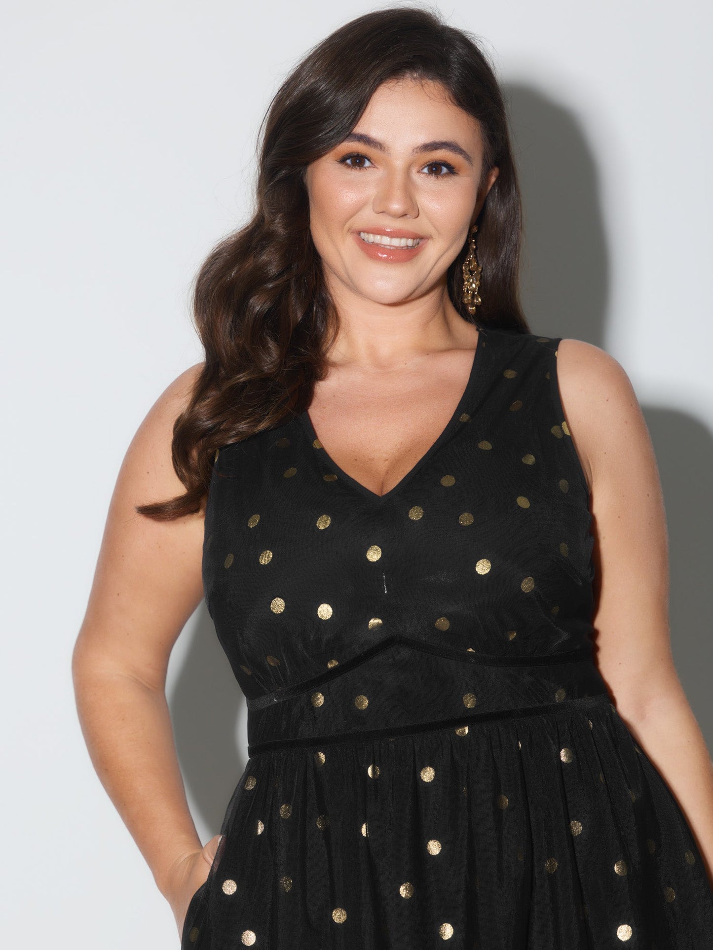 Gold Stamped Flowy Sleeveless Mini Dress