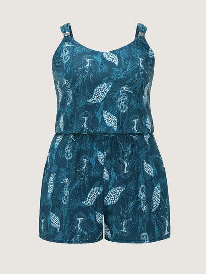 Vibrant Ocean Pattern Pocket One-Piece Swimsuit