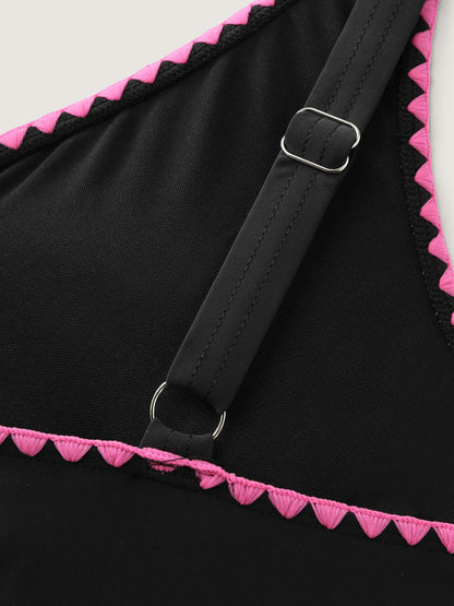 Color Contrast Embroidered Swim Top
