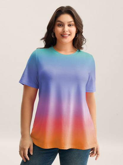 Ombre Gradient Crew Neck Curvy T-Shirt