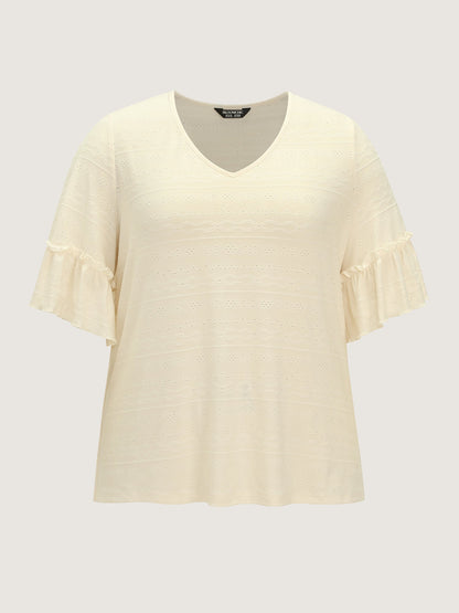 Textured Ruffled Sleeve Flowy T-Shirt