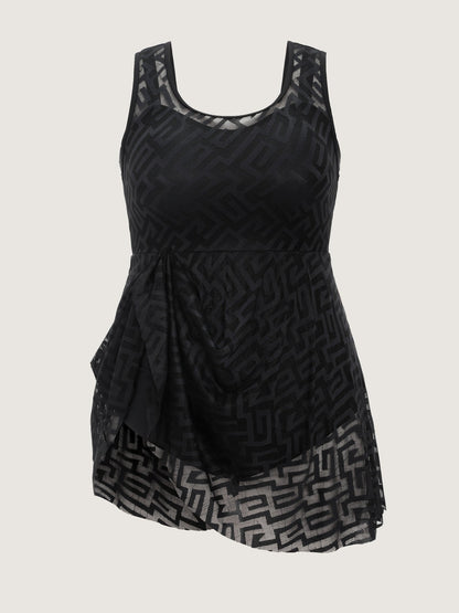 Lace Textured Mesh Swim Dress