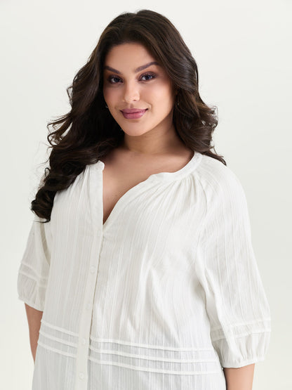 Cotton Sheer V Neck Button Down Shirt