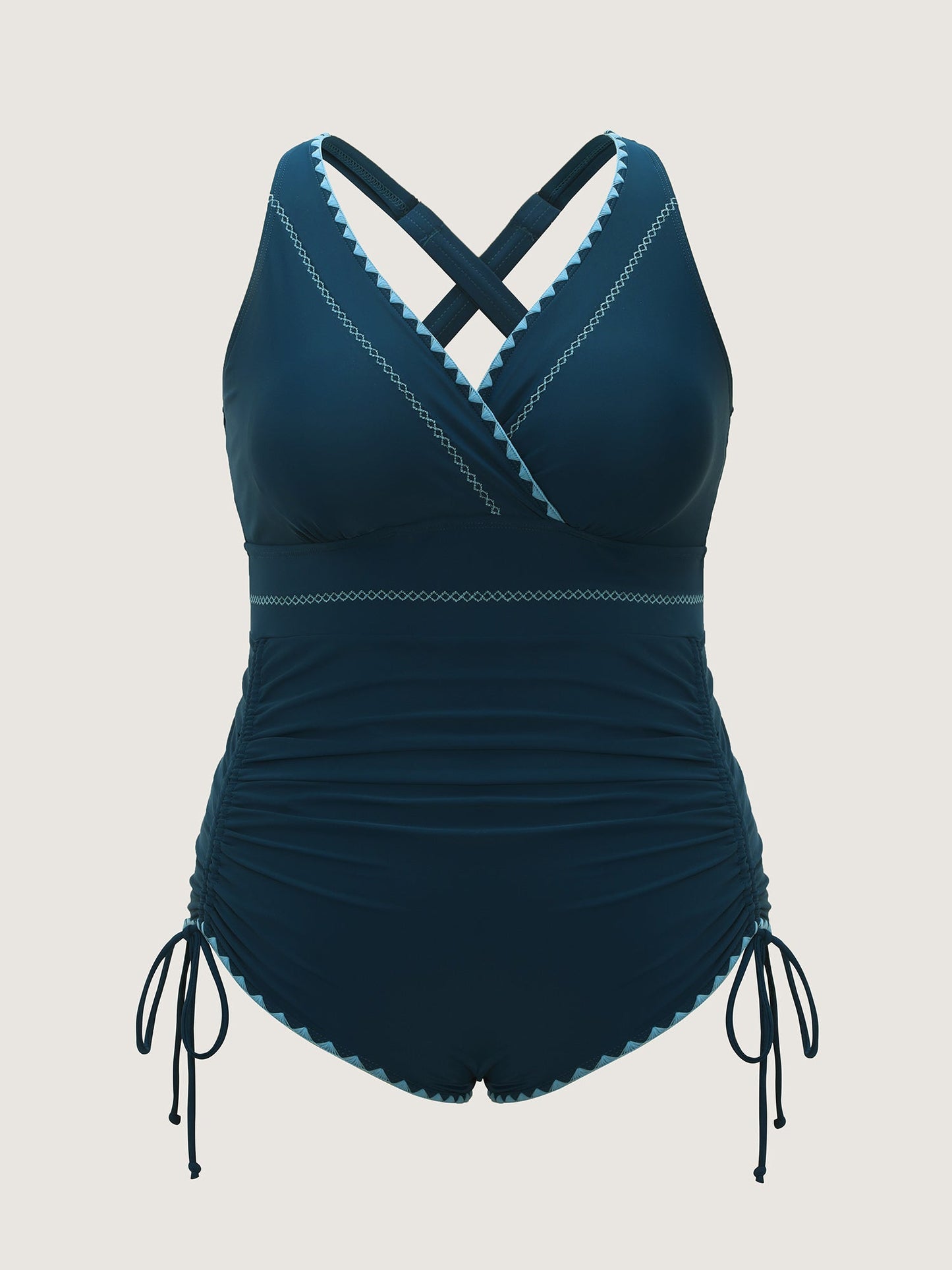 Embroidered Tummy-Control Pleated One-Piece Swimsuit