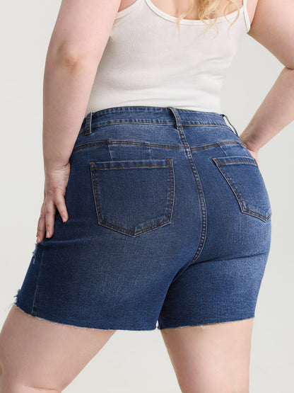 Stretchy Raw Cut Hem Skinny-Fit Denim Shorts