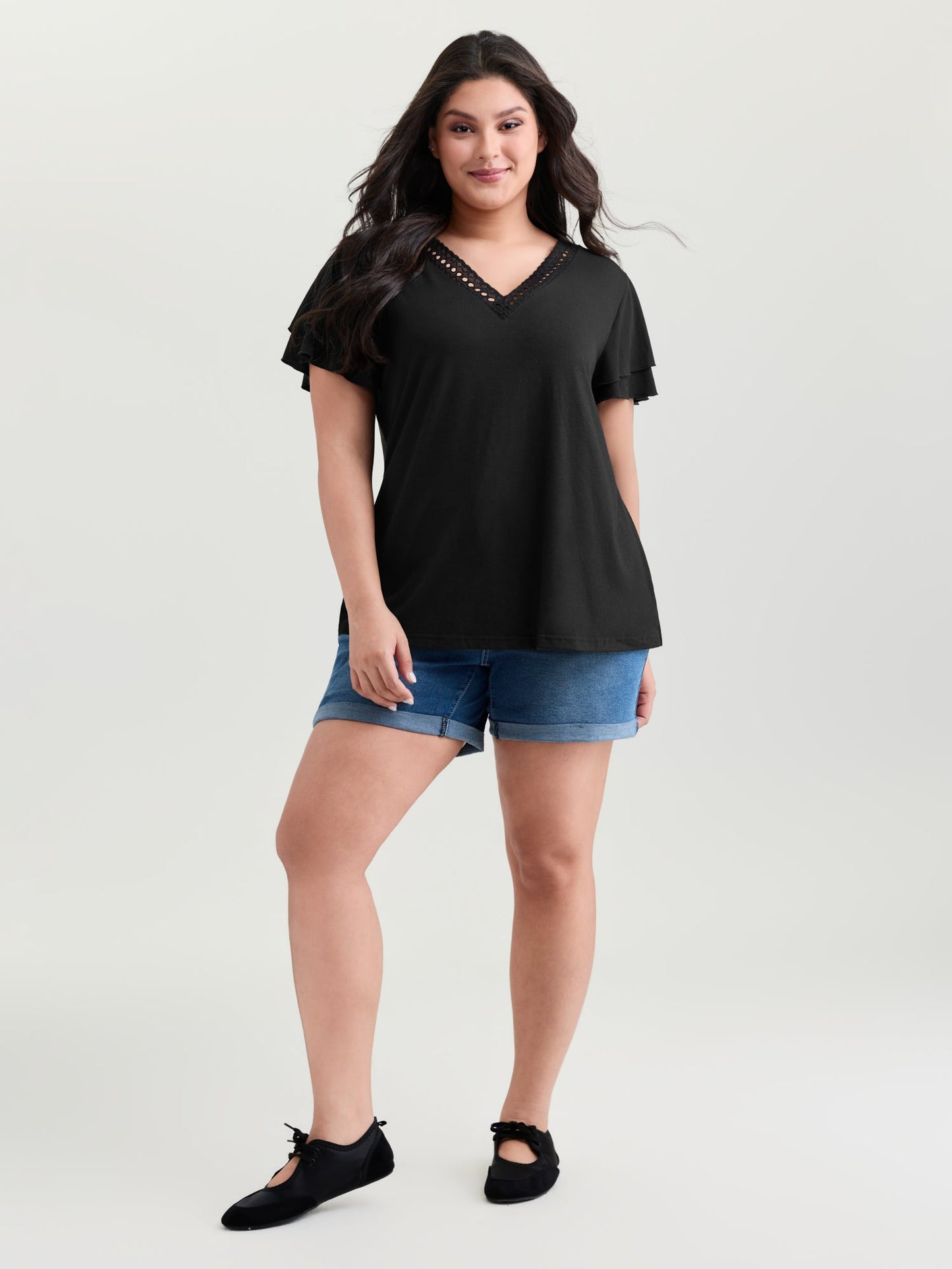 Supersoft Lace Trim Layered Sleeve T-Shirt